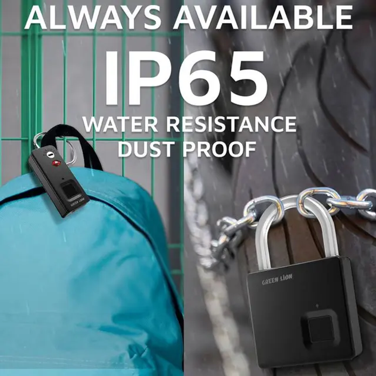 Green Lion Fingerprint Padlock, High-Teach Chip, IP65 Waterproof, Anti-Theft Protection, 10 Fingerprint Storage, Fingerprint 0.5s Unlock - Black