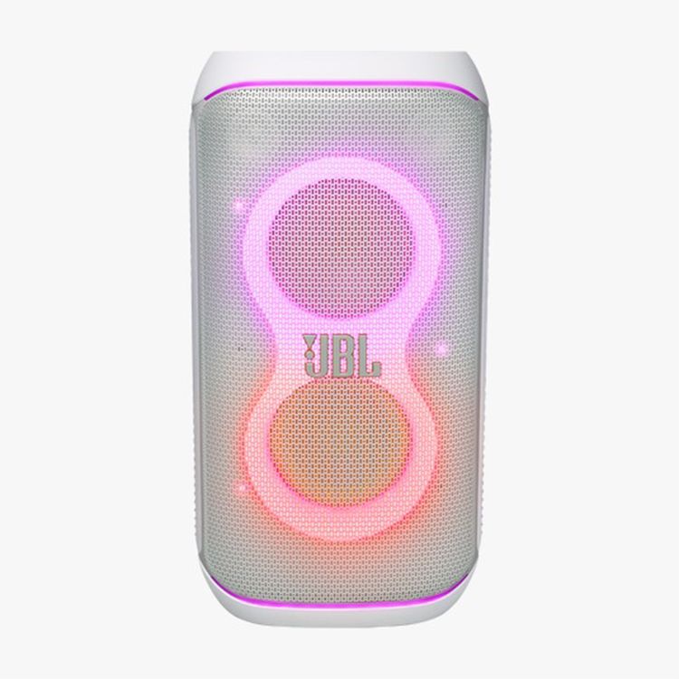 JBL PartyBox Club 120 Bluetooth Speaker, 12 Hours Play Time, Futuristic Lightshow, Foldable Handle, Splash Proof, Dual Mic & Guitar Inputs, Bluetooth Version 5.3 - White