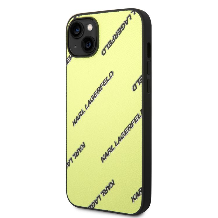 Karl Lagerfeld Grained PU Leather Case with Logomania Pattern iPhone 14 Plus Compatibility - Green