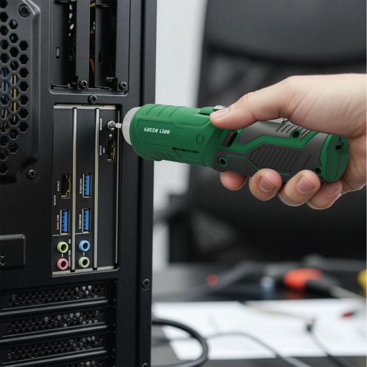 Green Lion GSD-54 Cordless Screwdriver with Multi-Angle Flexibility, 54 Pieces 25mm Magnetic Bit Set, Forward/Reverse Control, LED Work Light, 90°Adjustable Handle, All-in-One Bit Set, Type-C Charging Port, 250 RPM Max Speed - Green