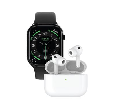 Green Lion Dynamic 3 Ultimate 46 Smart Watch and Earbuds Pro 3 Combo with Built-in Microphone, 2.01" IPS Wide Display, Full-Health Tracking, Sports Modes, IP65 Water Resistance Level, Dynamic Island, Zinc Alloy Shell Case, Bluetooth Version 5.4, Silicone Ear Tips & Lanyard Included - Black & White