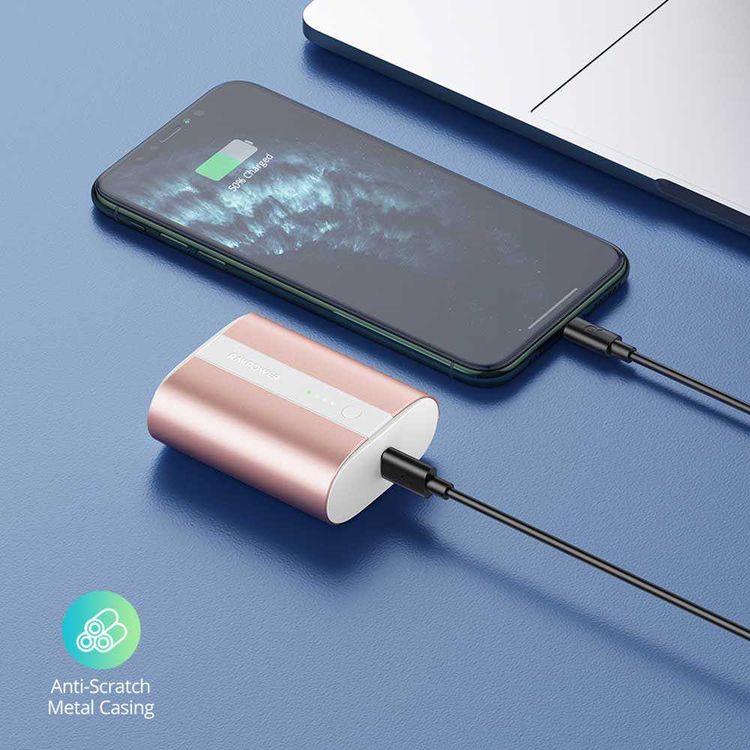 RAVPower 2-Port PD Pioneer Mini Power Bank 10000mAh 18W with Overcharging Protection - QC Fast Charging Portable Charger Powerbank - Compact Size Design - Metallic Pink