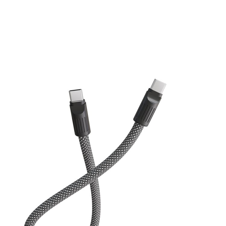 Levelo Tugo Type-C to Type-C 60W Lanyard Cable with TPE + Leather Material, 1m Cable Length, Data Transfer - Black/Gray