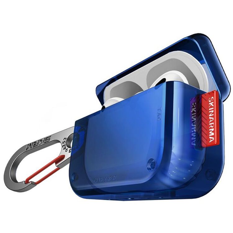 Skinarma Saido Case Compatible with both AirPods Pro 1st and 2nd Gen, Sturdy zinc-Alloy Hook Carabiner, Full 360º Protection that Covers Intire Case - Blue