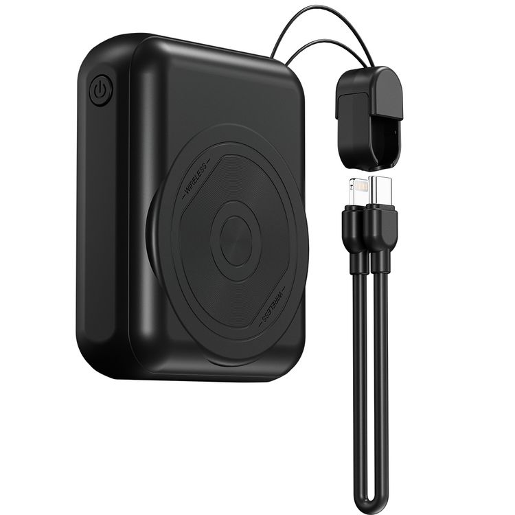 Porodo 10000mAh MagSafe Power Bank with Detachable USB-C to Lightning Cable, 22.5W Power Delivery, Digital Battery Indicator, 15W Maximum Wireless Output - Black