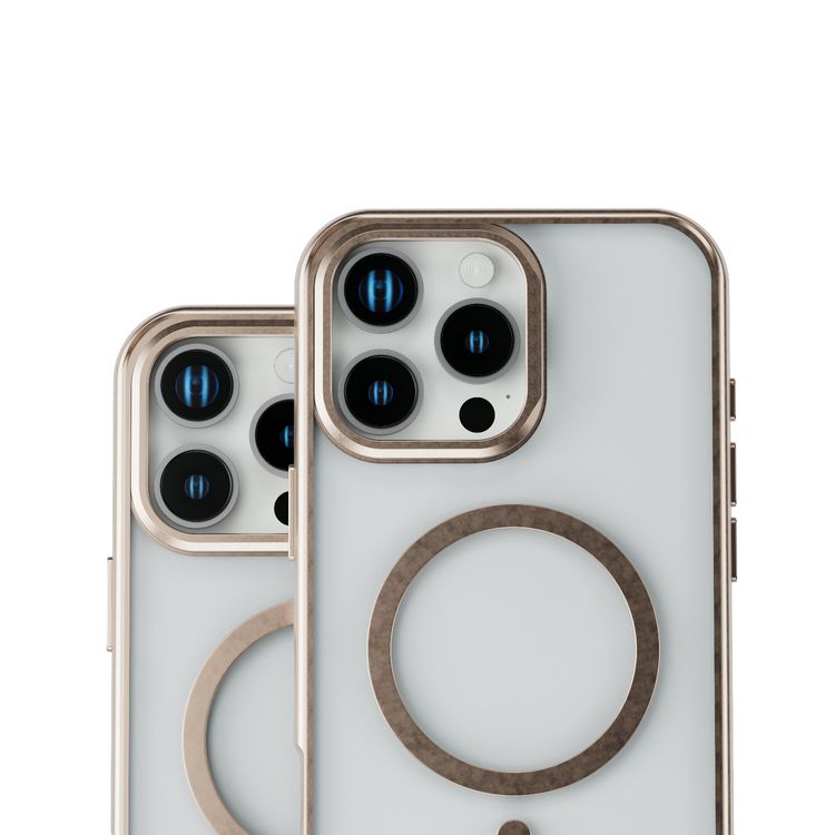 Levelo Elio PC Case with Camera Ring Stand for iPhone 16 Pro Max, Built-in Kickstand, MagSafe Compatible - Rose Gold Titanium