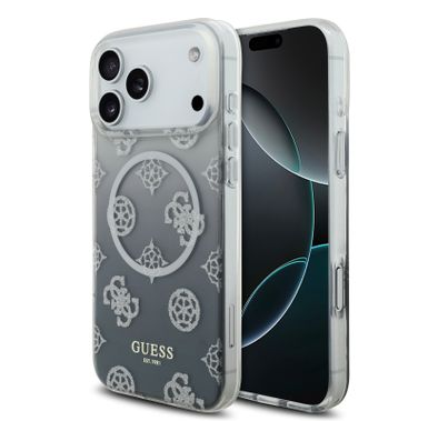 Guess MagSafe PC & TPU Case with Gradient Peony & Glitter Pattern for iPhone 17 Pro Max, Comfortable Grip, Drop Protection, Sustainable Packaging, Easy Snap-On, Slim Profile, Lightweight Design - Black