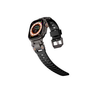 Levelo Kyoto Watch Strap, Apple Watch SE 9/8/7/6/5 (46/49mm), Fluoro Rubber & Stainless Steel Finish, Chemical Resistance, Hypoallergenic, 24/7 Wearability - Stealth Black