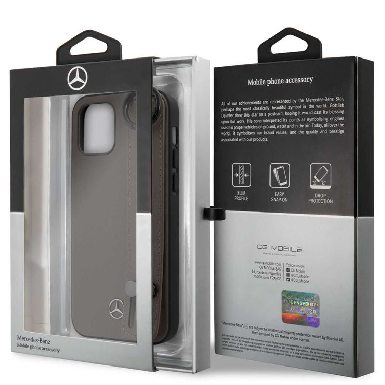 CG MOBILE Mercedes-Benz Leather Phone Case Hand Strap Compatible for iPhone 12 Mini (5.4) Officially Licensed - Walnut Brown