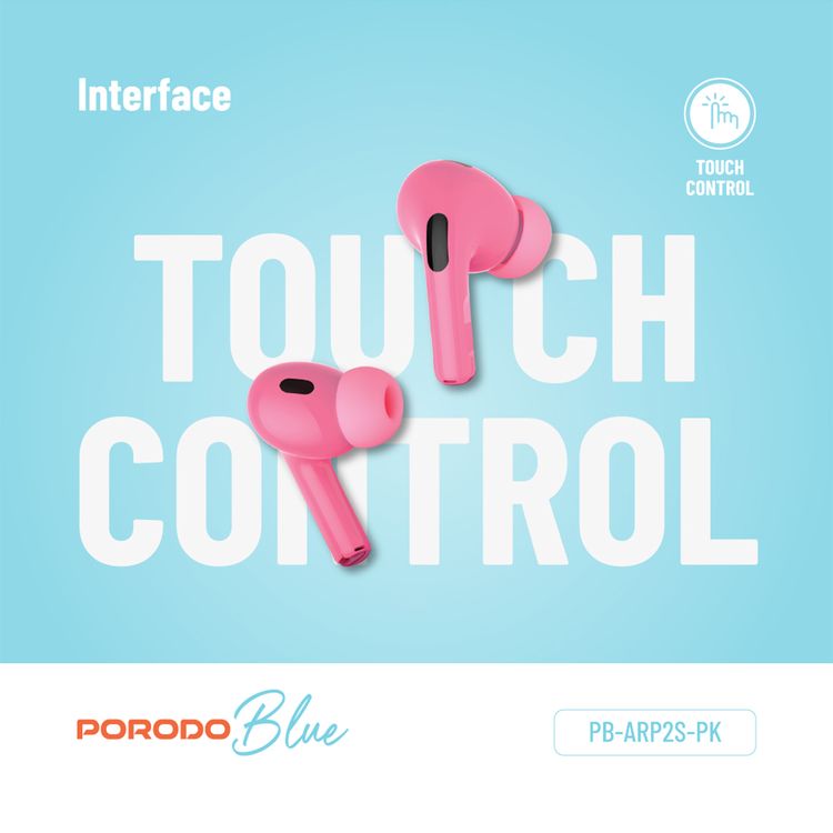 Porodo Blue AirPods Pro2 with Screen, Deep Bass, Touch Control, Camera Shutter, Music Playback, Call Management, 20 Hours Working Time, 1.47 inches Screen size - Pink