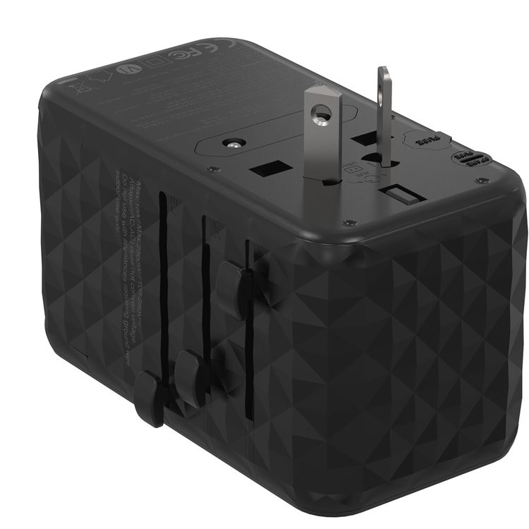 Powerology Universal GaN Super Charger with PD 100W, ×2 USB-A & ×2 USB-C Ports, Quick Charger, Laptop Charger, +150 Countries Compatibility - Black