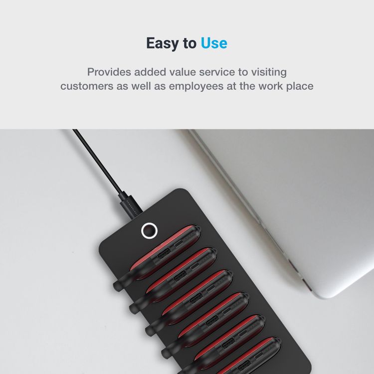 Powerology 6 in 1 Power Bank Station 10000mAh With Built-in Cable, Portable Power Bank, 1 Rapid Recharging Station, Type C Charging Ports - Red 