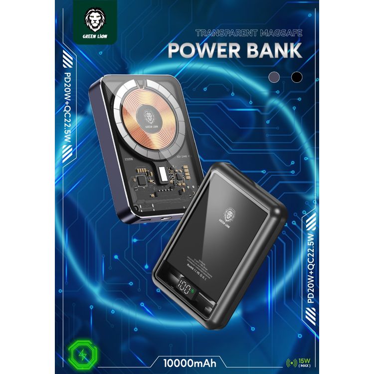 Green Lion Transparent Magsafe Power Bank 10000mAh (QC 22.5W + PD 20W) 15W
