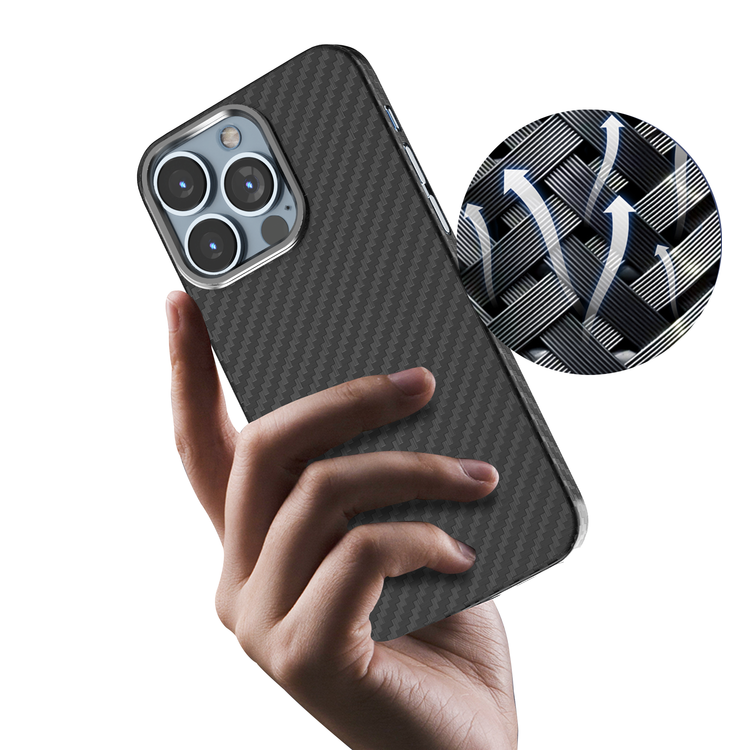 جراب ايفون 13 برو ماكس كربون بحلقة كاميرا معدنية متوافق مع ايفون 13 برو ماكس - أزرق