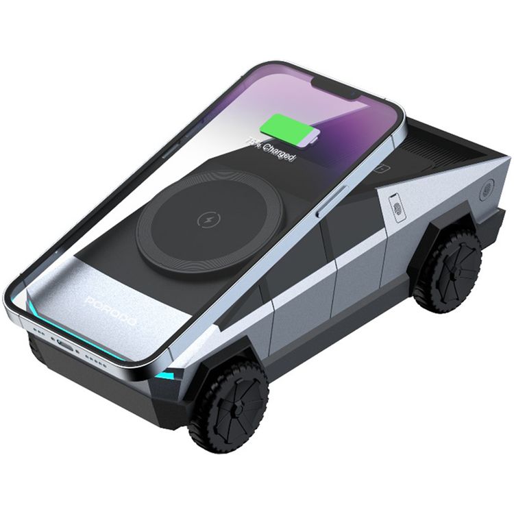 Porodo Cyber Dock 3-in-1 Wireless Charger with 15W Wireless Charging, 5W Earbuds Output, 2.5W Watch Output, 3-6mm Charging Distance, USB-C Charging Interface, 90°Motorized Rotation Stand - Gray