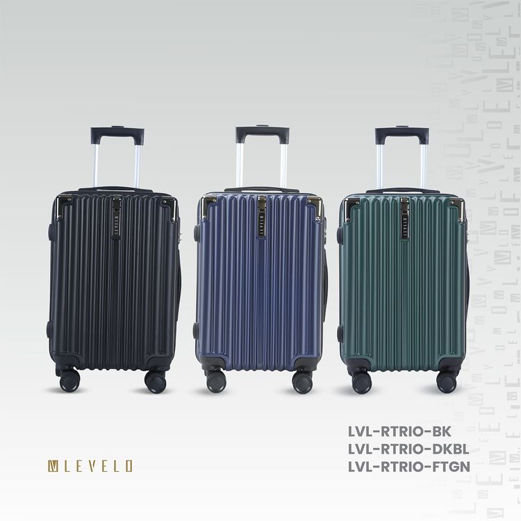 Levelo 3-Set ABS Luggage with Built-in Weighing Scale, Combination Lock, Iron Trolley, Double Wheels, Impact-Resistant Corners & Shock-Resistant, PP & Soft Rubber Handle - Dark Blue