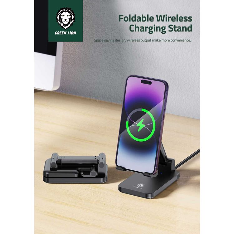 Green Lion Foldable Wireless Charging Stand - Black