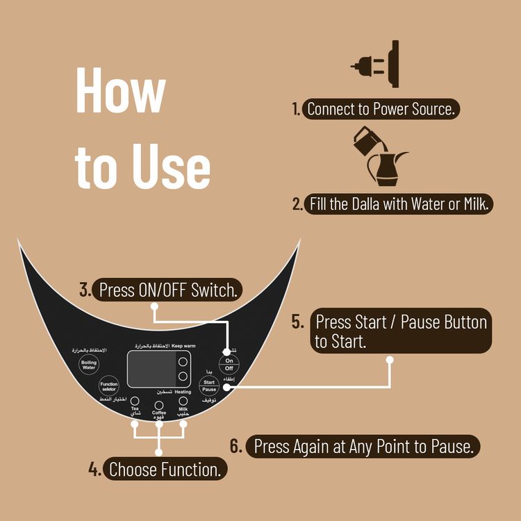 LePresso Arabic Coffee & Tea Dallah with 750mL Capacity, 800W Rated Power, Stainless Steel, Over-Heat Protection, Keep Warm Feature - Silver
