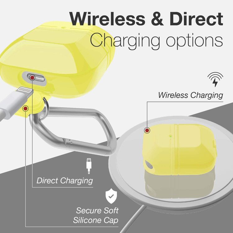 X-Doria Defense Journey Case for AirPods 1 & 2 with Detachable Carabiner & Loop, TPU & Silicone Material, Water & Dust Resistant, 360-Degree Full Protection, Anti-Scratch - Yellow