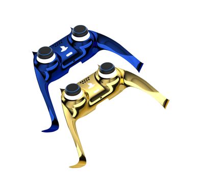 Porodo Gaming Decorative Panel Combo for PS5 Edge Controller, Thumbstick Covers, Personalized Design, Dust & Sweat Resistant, 2-in-1 Combo - Blue + Gold