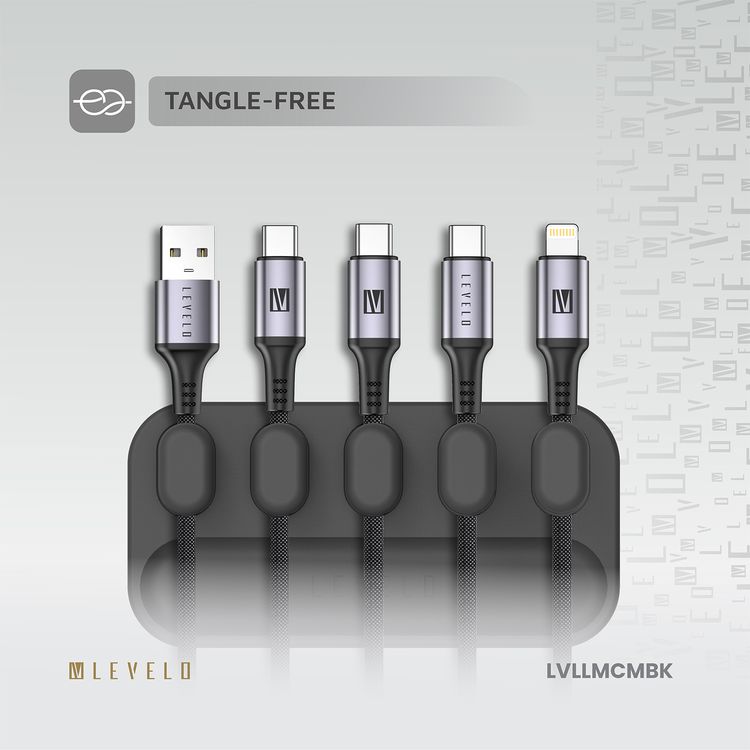 Levelo Livia Detachable Magnetic Cable Management with 5 Magnetic Heads, Lightweight & Compact Design, Tangle-Free, Strong Hold with N52 Magnet, Easy to Install - Black