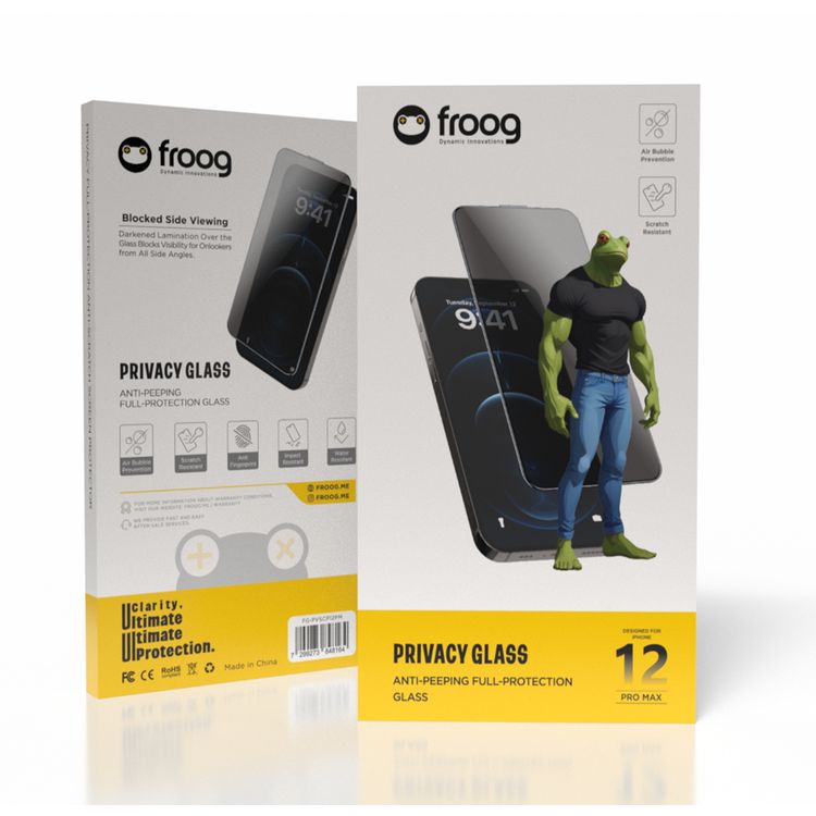 واقي شاشة الخصوصية من iFroog، زجاج حماية كاملة مضاد للتجسس لهاتف iPhone 12 Pro Max، مضاد لبصمات الأصابع ومقاوم للخدش - أسود