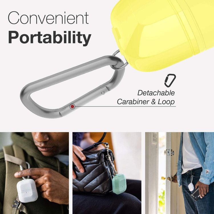 X-Doria Defense Journey Case for AirPods 1 & 2 with Detachable Carabiner & Loop, TPU & Silicone Material, Water & Dust Resistant, 360-Degree Full Protection, Anti-Scratch - Yellow