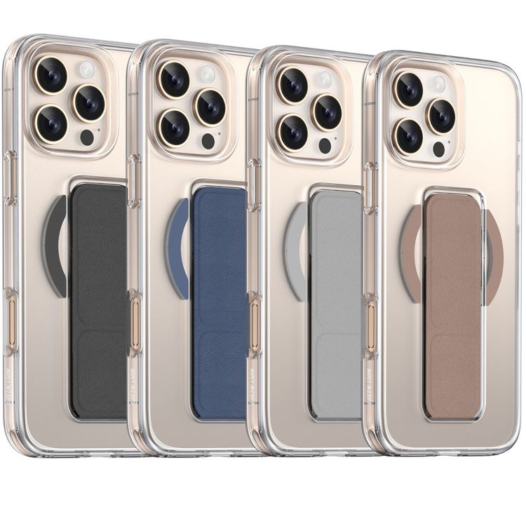 حامل جلدي Green Lion MagSafe لهاتف iPhone 16 Pro Max، شفاف للغاية، حامل قابل للطي، مغناطيس قوي - أسود