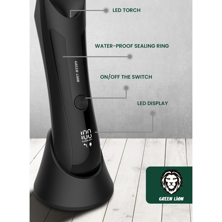 Green Lion Sensitive Area Trimmer with 90-Minutes Working Time, LED Display, 600mAh Battery Capacity, Water-Resistant, Ceramic Blades, 2 Hours Charging Time - Black 