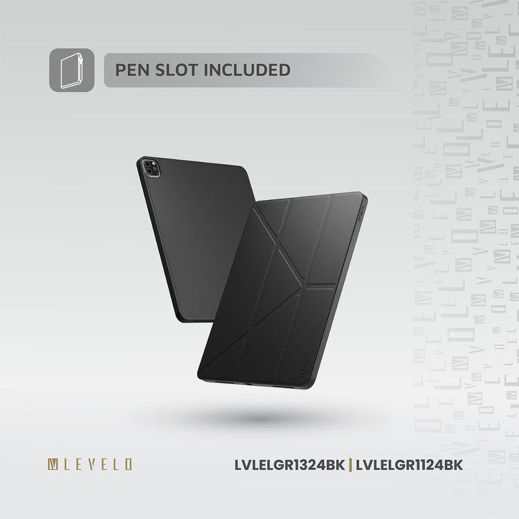 Levelo Elegante Hybrid Leather Case for iPad Pro 11" (2024), Vertical Orientation & Horizontal Positioning, Shock Absorbent Bumper Case, 360° Protection, Easy Snap-On, Accurate Cut-Outs - Black