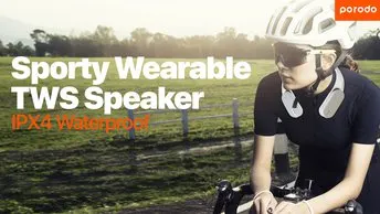 Porodo Soundtec Sporty Wearable TWS Speaker x2 400mAh Battery, Wearable Neckband, Hands-Free Calls, IPX4 Waterproof, BT V5.3, Lightweight & Portable
