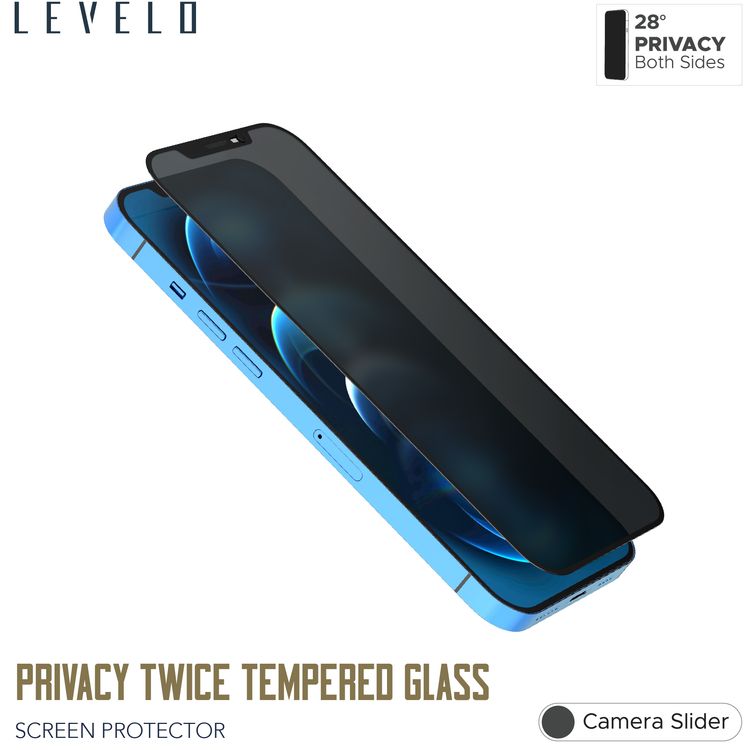 Levelo 9H Privacy Twice Tempered Glass Screen Protector Compatible for iPhone 12 / 12 Pro (6.1") Anti-Scratch - Non-Breakable Edges - Anti-Peeping Screen Guard Protector - Black