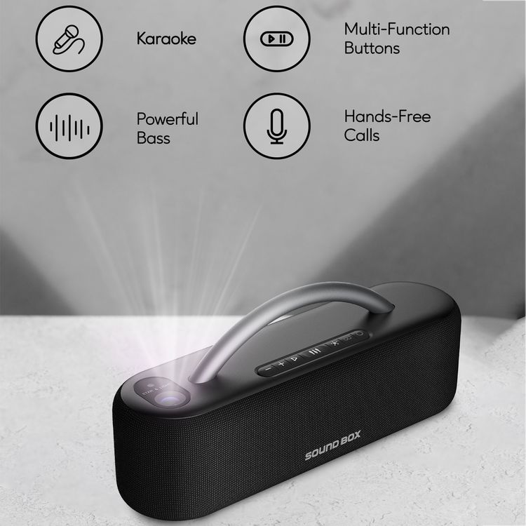 Porodo Soundtec Galactic Star Light Portable Speaker with Powerful Bass, Hands-Free Calls, Multi-Function Buttons, Karaoke, Zoom Life APP, USB Playback, 4400mAh Battery Capacity - Black