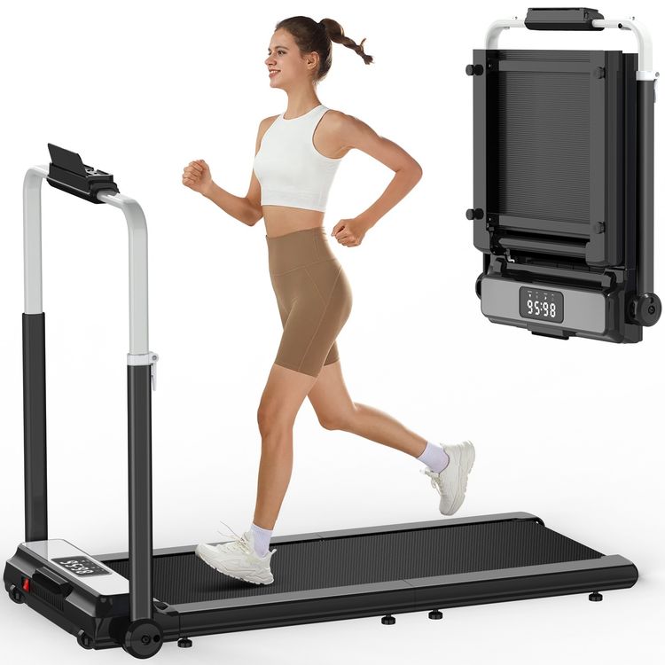 Powerology Walking & Running Pad with Folding Design, Digital Display, 120kg Load Capacity, 5-Layer Running Belt, Adjustable Handlebar Height, 10 km/h Max Speed, Remote Control Included - Black