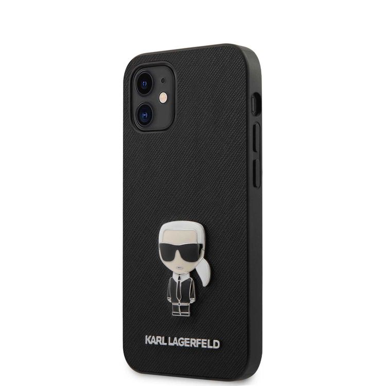 Karl Lagerfeld KLHCP12SIKMSBK PU Saffiano Case with Metal Pin Iconik for Apple iPhone 12 Mini (5.4") - Black