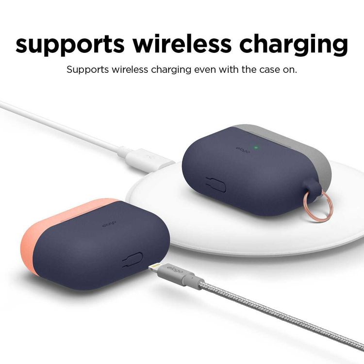 Elago Duo Hang Case for Apple Airpods Pro - Top-Peach / Medium Gray, Bottom-Jean Indigo