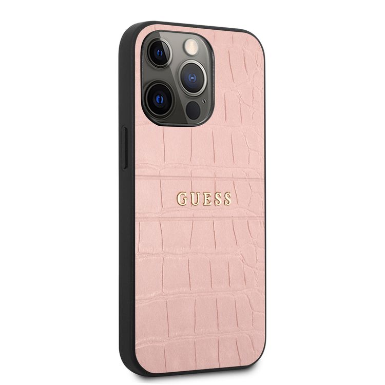 CG MOBILE Guess PU Leather Croco Case Hot Stamped Lines & Metal Logo Compatible for iPhone 13 Pro (6.1") Anti-Scratch, Easy Access to All Ports, Shock Absorption