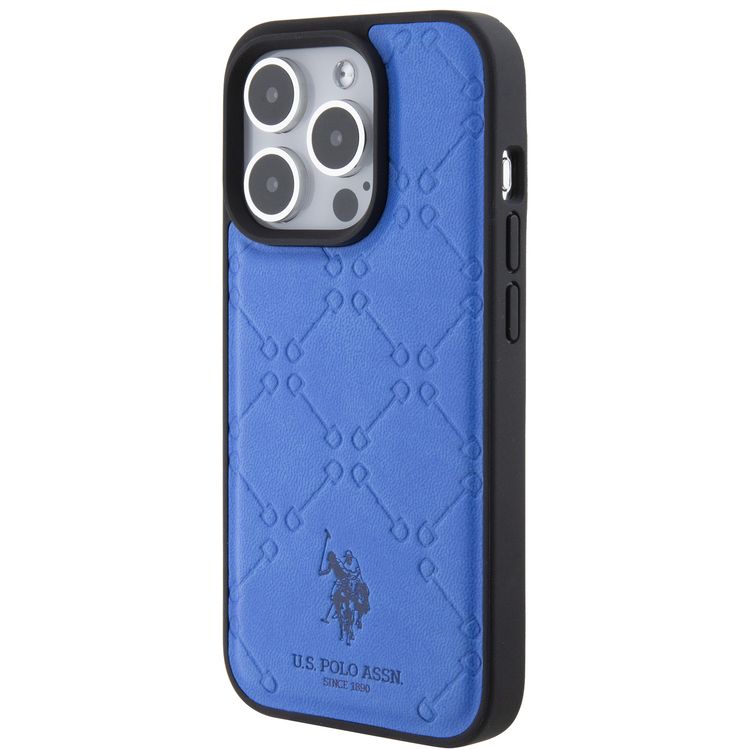 U.S.Polo Assn. PU Leather HS Pattern Case for iPhone 15 Series - Blue - iPhone 15 Pro