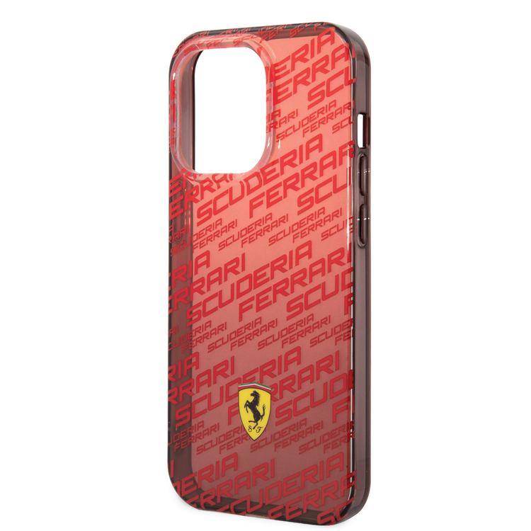 Ferrari Gradient PC/TPU Case with Allover Scuderia & Dyed Bumper iPhone 14 Pro Max Compatibility - Red
