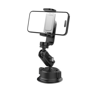 Porodo Dashbord Windshield Exterior Phone & Camera Mount, Nylon + Aluminum Alloy, Strong Suction, Strong Adhesion, Quick Installation, 360° Adjustable - Black
