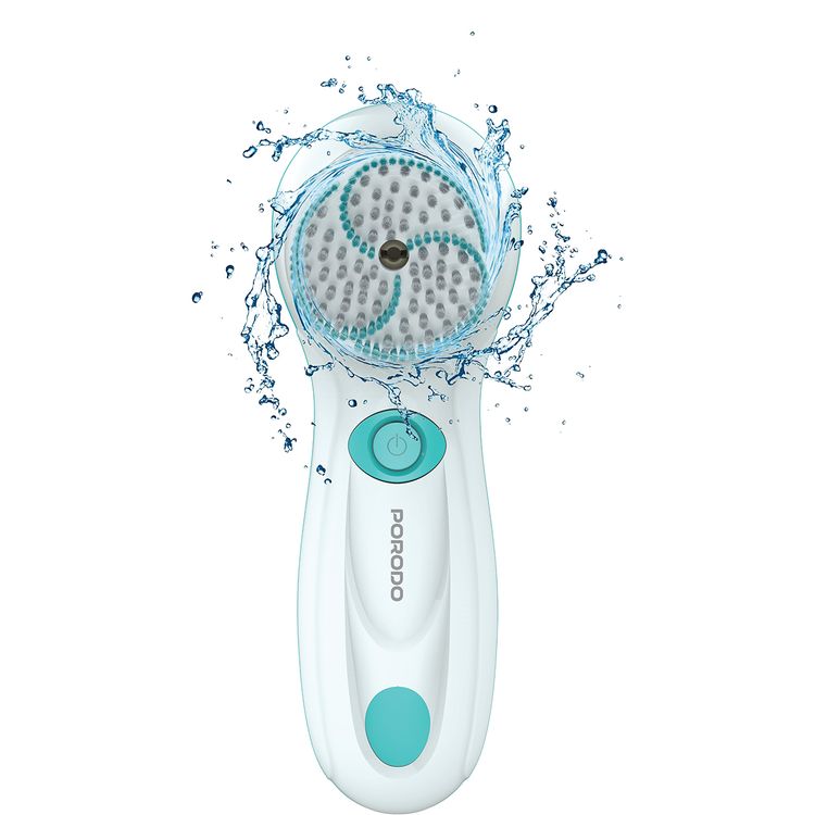Porodo 4-in-1 Facial Cleansing Brush with 4 Brush Attachments, 2 Speed Levels, 360° Rotation, 500mAh Battery Capacity, 2 Hours Working Time, IPX6 Water Resistance Level, Type-C Charging Interface - White