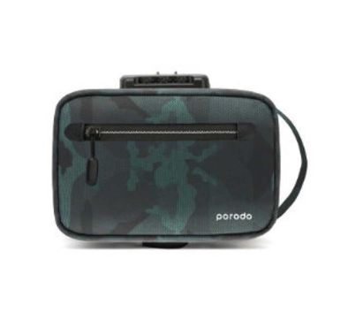 Porodo Lifestyle Nylon Fabric Leather Anti-Theft Storage Bag 8.2" with USB Flash Drive Holder, IPX3 Splash Resistant, USB-A Charging Compatibility - Dark Blue