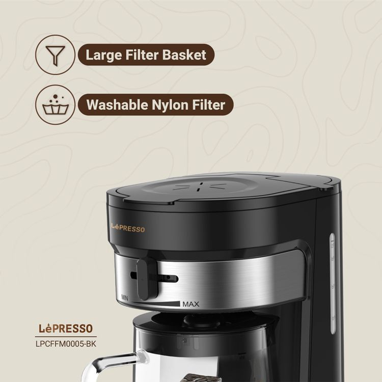 LePresso Cold Brew Machine for Iced Coffee & Tea Preparation, 2.5L Pitcher Capacity, Adjustable Brew Strength, 900mL Water Tank Capacity, Auto Shut-Off, One-Tap Brewing - Black