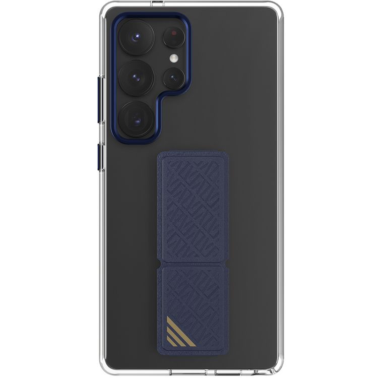 غلاف Levelo Morphix Clara بمقبض جلد مدمج لهاتف Samsung Galaxy S25 Ultra، مصنوع من مادة TPU، زوايا مقاومة للصدمات، حلقة كاميرا معدنية، مادة هجينة - أزرق