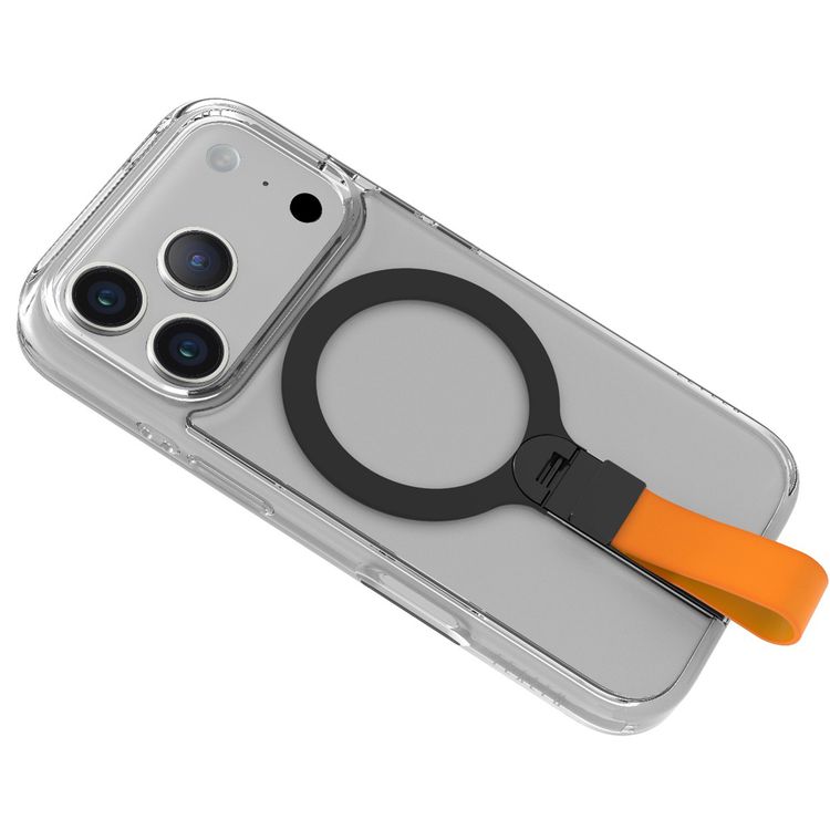 Levelo Spira MagSafe Clear Grip Case for iPhone 17 Pro, Strong Magnets, Horizontal & Vertical Viewing, Shock-Resistant Bumper, Anti-Scratch, 360° Rotating Metal Kickstand - Sunrise Orange