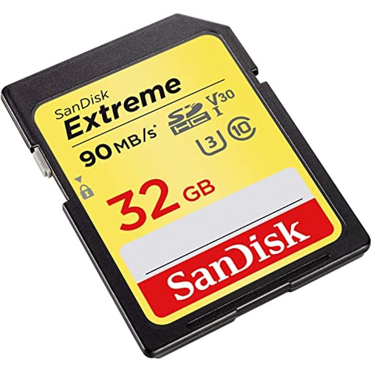 SanDisk Extreme 32GB SDHC Memory Card up to 90MB/s, Class 10, U3, V30 - Black