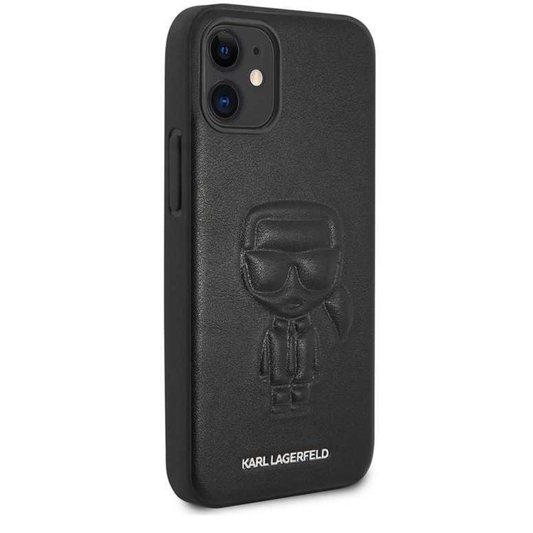 Karl Lagerfeld PU Leather Case Ikonik Outline Embossed and Metal Logo for Apple iPhone 12 Mini (5.4 ) - Black