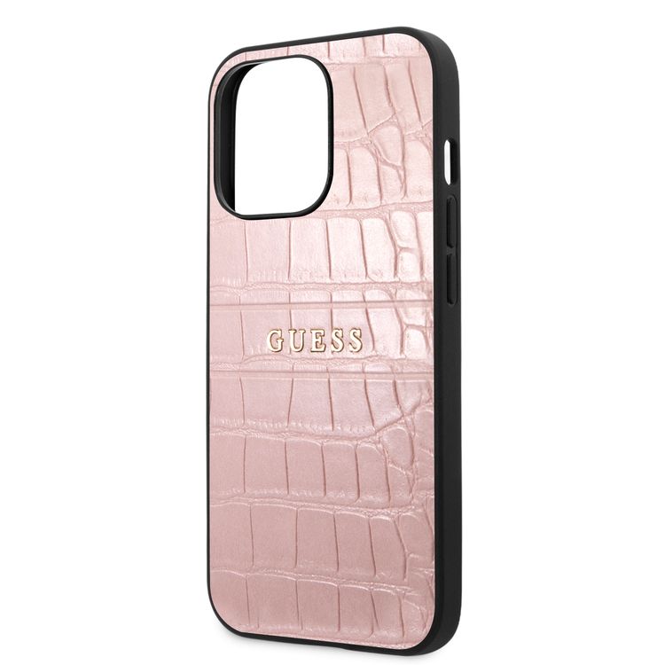 CG MOBILE Guess PU Leather Croco Case Hot Stamped Lines & Metal Logo Compatible for iPhone 13 Pro (6.1") Anti-Scratch, Easy Access to All Ports, Shock Absorption