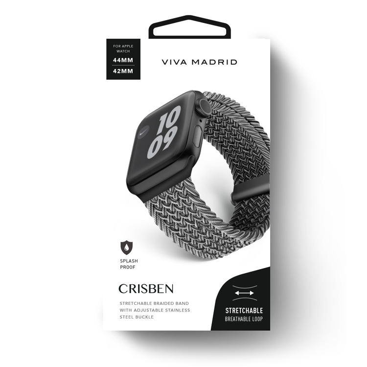 Viva Madrid Crisben Watch Strap, Replacement Bracelet Wrist Strap Wristband Compatible for Apple Watch 42/44mm - Black/Gray