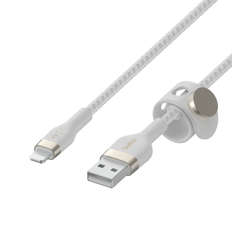Belkin CAA010bt1MWH BOOST CHARGE™PRO Flex USB-A to Lightning Cable_Braided Silicone, 1M - White